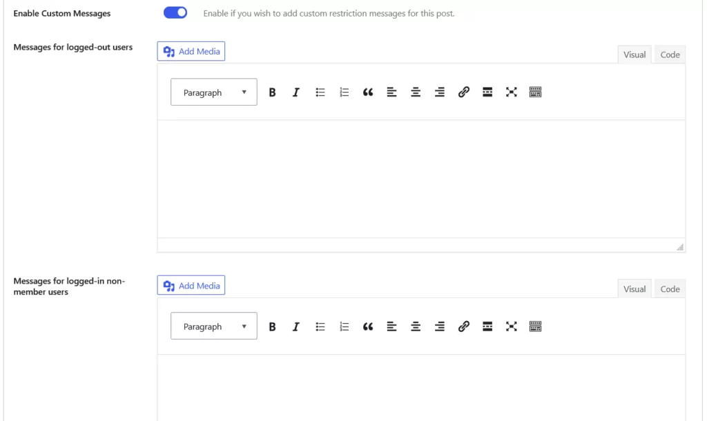 Custom message settings for individual posts