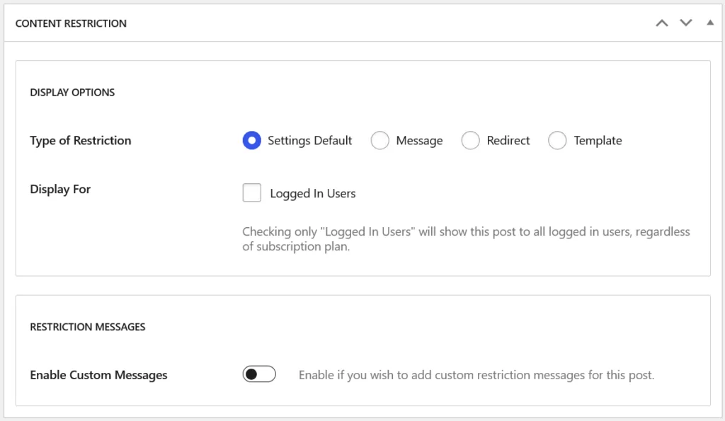 All paywall settings in PMS