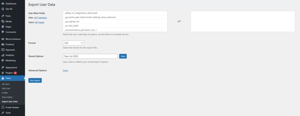Export WordPress users
