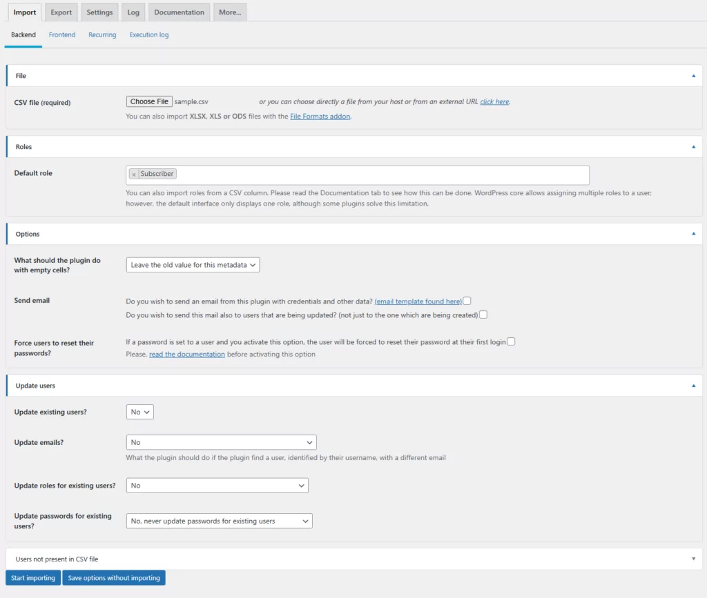 Start importing WordPress users