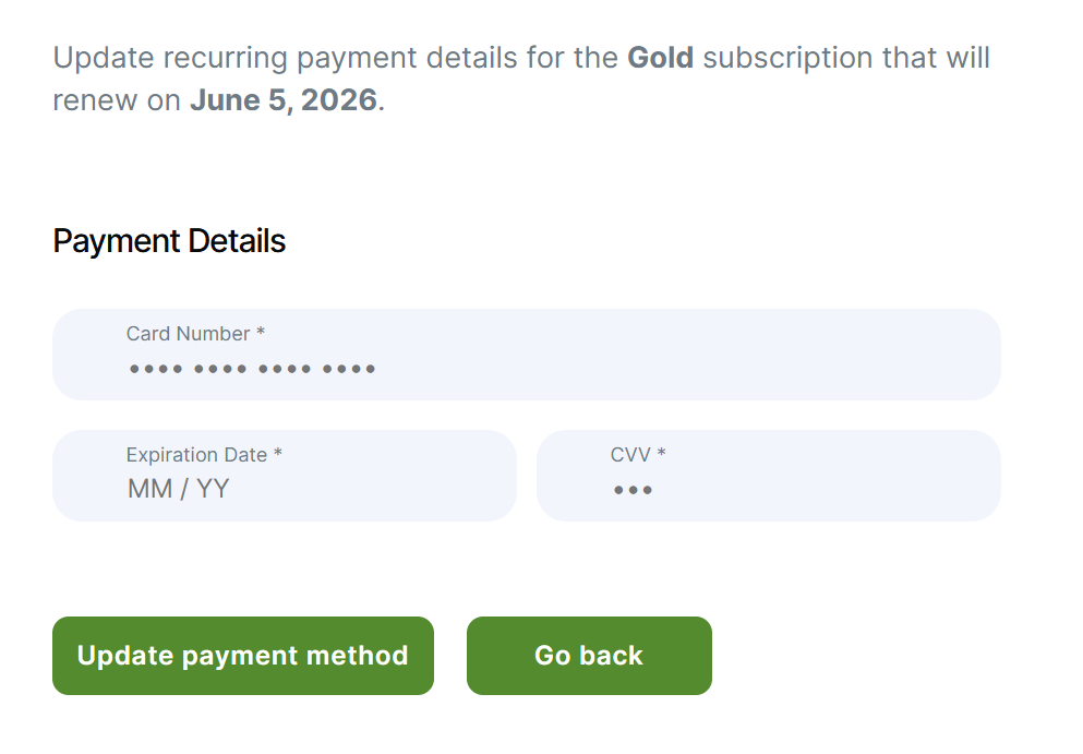 The change payment method form