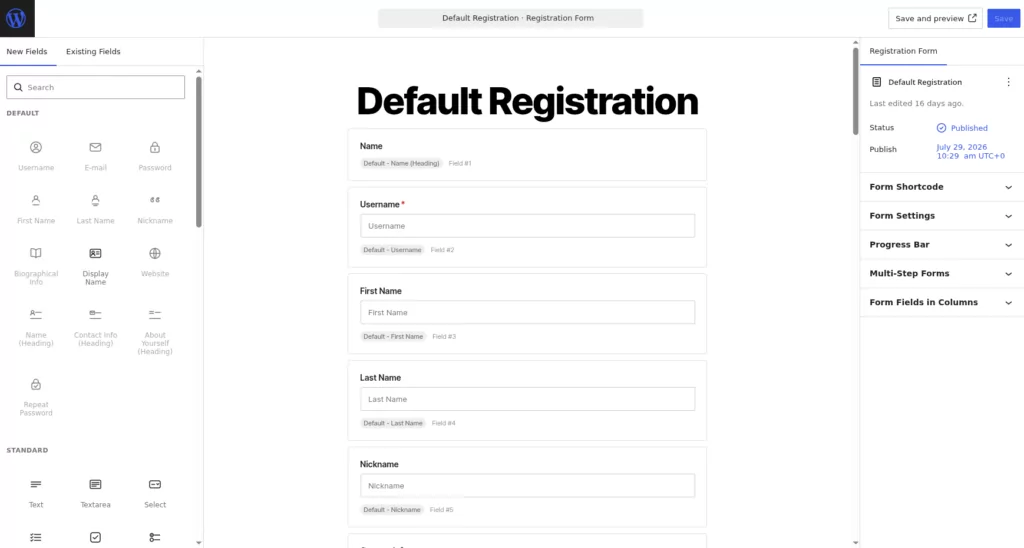Profile Builder Form Builder - Registration form