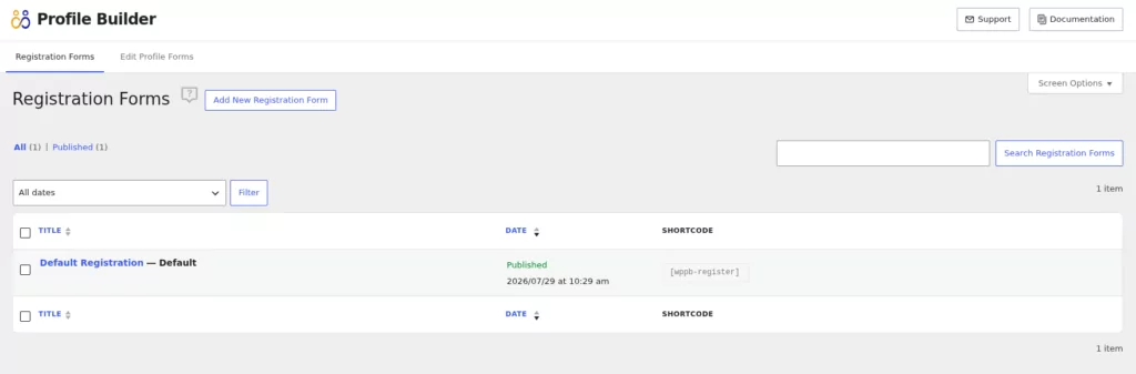 Profile Builder Forms tab