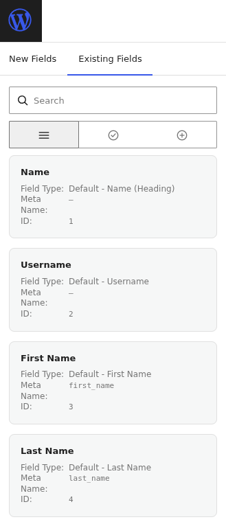 pb form builder existing fields sidebar