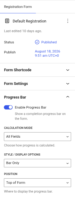 pb form builder progress bar add-on settings