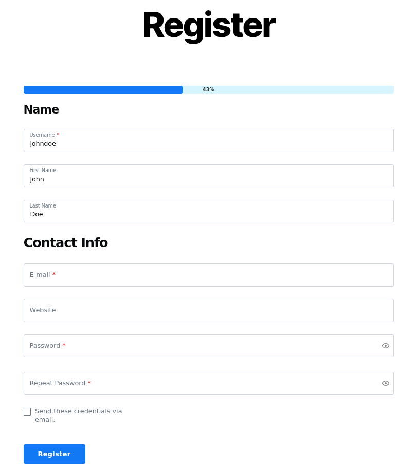 pb progress bar front end registration page