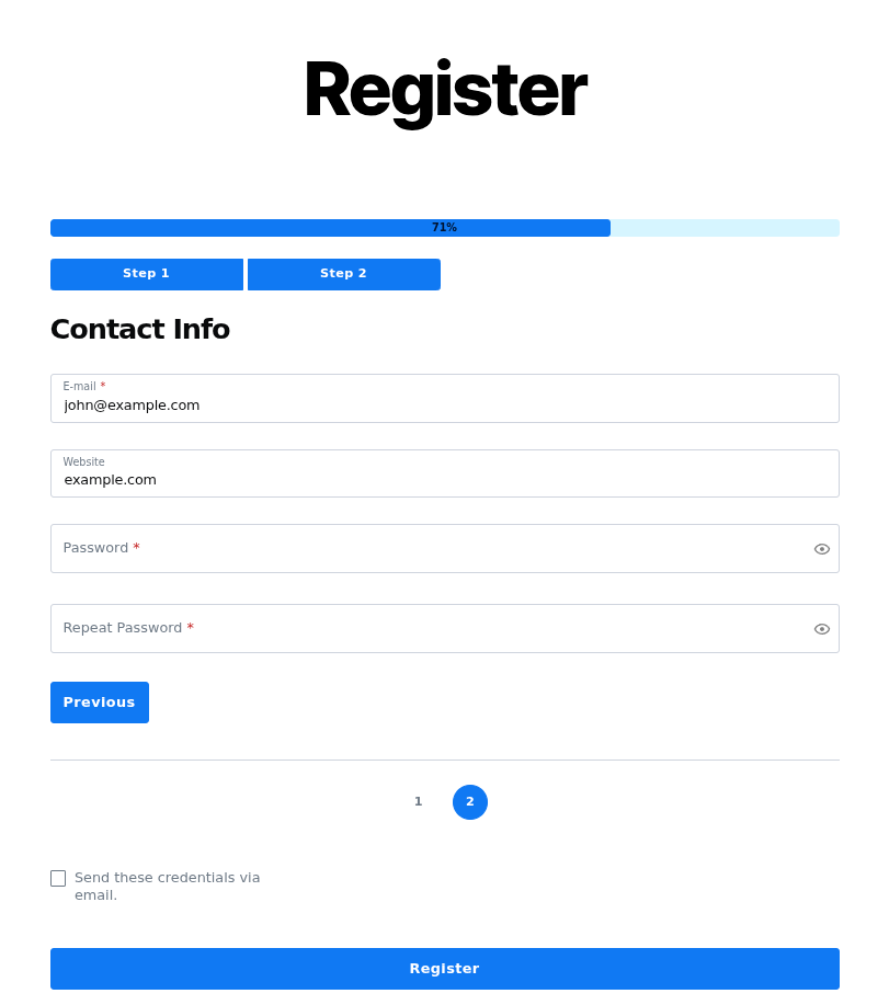 pb progress bar on multi step registration page